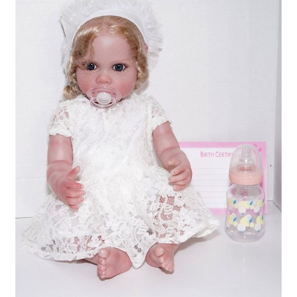 Reborn Baby Dolls Girl Cute Soft Vinyl Lifelike With Feeding Kit Gift Box 22Inch
